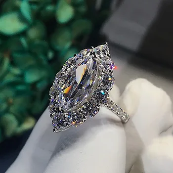 Vintage Marquise cut 3ct Lab Diamond Ring 925 сребро Bijou диамантен годежен пръстен, пръстени за жени сватбена декорация парти