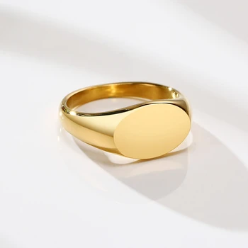 Vnox Customize Signet Ring for Women,9mm Initial Gold Solid Color Печат Пръстен от неръждаема стомана,минималистичен метален подарък бижута името