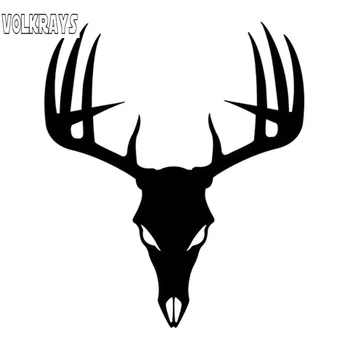 Volkrays Creative Car Sticker Buck Skull Hunting Deer Hunter Antlers Accessoriess светоотражающая PVC стикер, черен/сребрист,16см*14 сантиметър