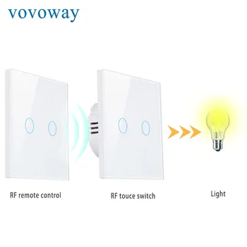 Vovoway RF wireless touch switch закалена стъклен панел EU standard AC110V 240V 2gang light switch