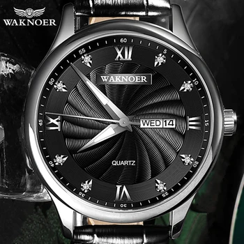 WAKNOER мъжки часовник нов Relogio Masculino календар сапфир кристал Кварцов часовник за мъже пулсация на Dialerkek Кол saati часовници