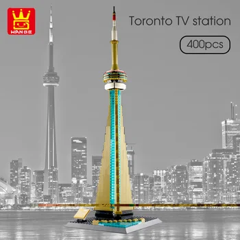 WANGE 400pcs City Street на световно известната архитектура Торонто телевизионната кула модел градивните елементи на децата образователни тухлени подарък играчка