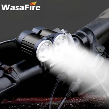 WasaFire USB Light Bike 2 * XML-T6 LED под наем предни светлини акумулаторна МТБ Фар 2000 лумена-водоустойчив Колоездене фарове