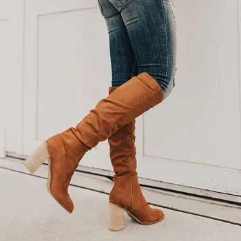 WDHKUN Дамски ботуши до коляното стягам секси високи токчета за Дамски обувки стягам зимни ботуши топло размера на нови модни ботуши