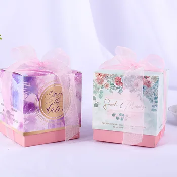 Wedding birthday candy кутия С Панделка Flamingo packaging paper flower gift box boite dragees mariage картонена опаковка за сапун