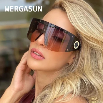 WERGASUN извънгабаритни градиентные слънчеви очила дамски модни без рамки женски нюанси на луксозна марка дизайнер самоличността на очила с UV400