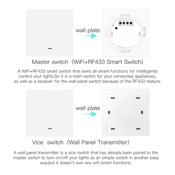 WiFi Smart Push Button Switch 2-Way RF433 Wall Panel Transmitter Kit Smart life, Sasha App Control работи с Алекса Google Home