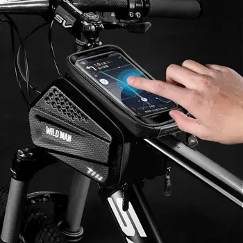 WILD MAN Bicycle Phone Bag МТБ Road Bike Front Top Frame Tube Touch Screen Hard Shell Bag Double Side Pannier Кормило обзавеждане