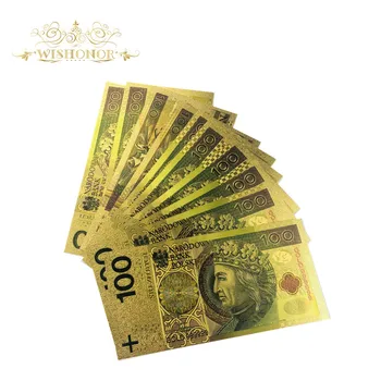 Wishonor 10 бр./lot 100 Bill PLN Poland Banknote Pope Gold банкноти за събиране 999 Gold. Пластмасова втулка без полимер