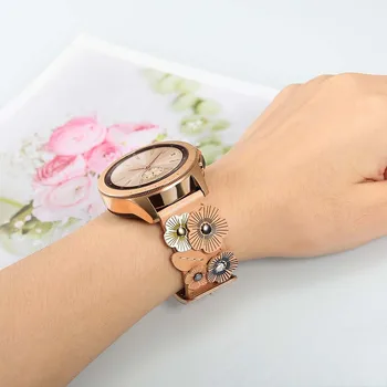 Women Flower & Genuine Leather Band 20mm for Samsung Galaxy Watch 42 милиметра / Активни 40mm / Active2 40mm 44 Watchband наручный каишка