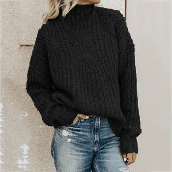 Womens Fashion Knitting Sweater Solid Color Long Sleeve Sweater Губим Turtleneck Knitting Sweater Рокля За Момичета