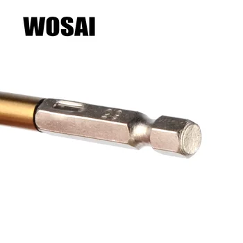 WOSAI 13 бр./компл. HSS високоскоростна стомана 1/4 шестостенния джолан 1.5-6.5 мм тренировка с титанов щанга с покритие тренировка набор от електрически тренировки