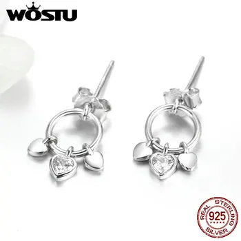 WOSTU нов дизайн 925 сребро сърцето е свързано със света обеци за жени годишнина уникална марка бижута подарък DXE494