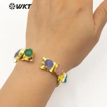WT-B515 WKT естествен камък геометрия гривна Druzy кварцов часовник гривна злато покритие регулируем жени мода гривна бижута
