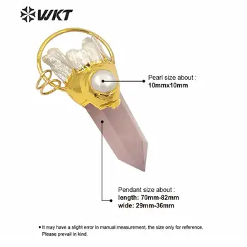WT-P1587 WKT невероятно голям естествен розов Литър дух точка висулка дамска мода перлени висулки розов кварц медальон бижута