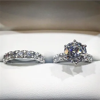 WUKALO Fashion Silver Color Jewelry прост дизайн кръгъл Циркон сватбен годежен пръстен за жената