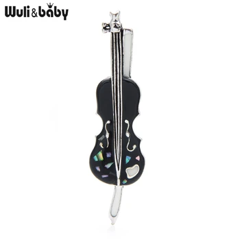 Wuli & baby емайл Цигулка музикална брошка игла за Нова година, подарък музикален фен брошки пютър сплав икона 2021 мода бижута и аксесоари