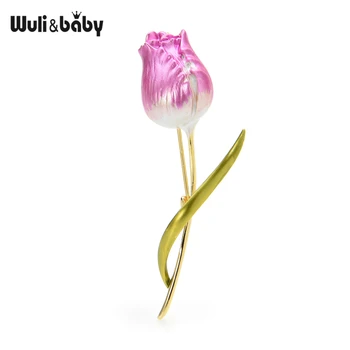 Wuli&New baby емайл Лале брошки за жени класически сватбени цветя офиса на Партия брошка игла подаръци