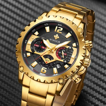 WWOOR нови творчески часовници за мъже 2021 Най-добрата марка на луксозни злато черен кварцов часовник мъжки Спортен водоустойчив часовник Relojes Hombre