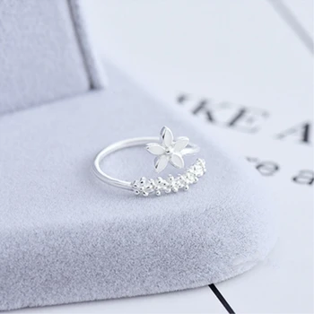 WYEAIIR Fresh Sweet Flower Студентски Art универсална мода 925 сребро женски променящи се размери на отваряне на пръстена