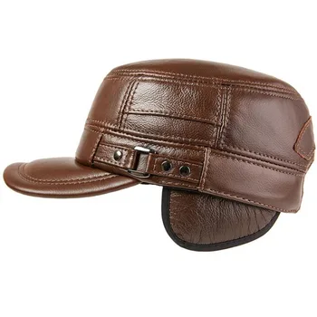 XdanqinX 2019 Есен нова шапка от естествена кожа за мъже dr. военни шапки регулируем размер на мъжете на средна възраст коровья кожа плоски шапки