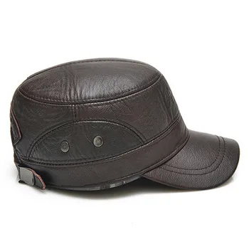 XdanqinX естествена кожа шапка за възрастни мъжки армия военни шапки телешка кожа капак регулируем размер модни марки шапки възстановяване на предишното положение Cap