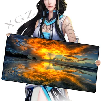 XGZ Seaside Sunset Размисъл Аниме Мишка Office Computer Large Lock Edge Mouse Pad PC Player Game Gaming Mousemat XXL