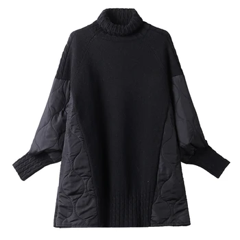 XITAO мозайка случайни пуловер жени прилив на мода един нов стил на поло яка дълъг ръкав прилеп пуловер бутон свободни ZY4068