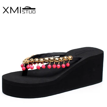 XMISTUO ръчно изработени мода голям е размерът на плажната обувки цветни ежедневни сандали и чехли на женския годишният склон с джапанки