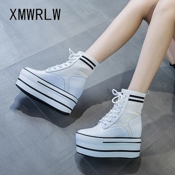 XMWRLW Дамски обувки на платформа Модни ботильоны обувки с високи токчета за жени обувки 2020 Есен Зима Дамски чорапи ботильоны в платформата