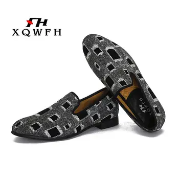 XQWFH модната марка Мъжки обувки, луксозни мъжки кожени каубойски обувки, ежедневни мъжки кожени обувки на равна подметка слипоны мокасини