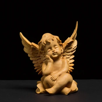 XS106-8см ръчно резбовани чемшир дърворезба на статуетка статуя карикатура на домашен интериор-Ангел скулптура на народните занаяти