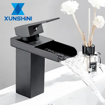XUNSHINI месинг смесител за баня Водопадный смесител за басейна с един дупка кран за студена и топла вода, тоалетна мивка комплект смесители