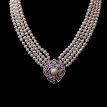 Y * ИНГ 4 направления сладководни култивирани бели перли на огърлица цирконий проправи висулка за жени сватбени декорации