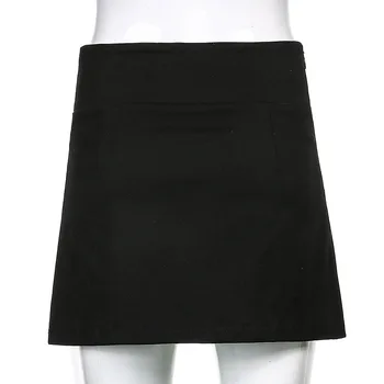 Y2K EGIRL Mall Готика Висока Талия черна плисирана пола пънк естетика копчета A-line мини-пола мода 2020 готически шик екипировки