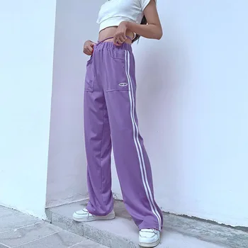 Y2K естетика розово средата на талията и дълги панталони E-girl градинска шарени превръзка джобове свободни панталони хип-хоп облекла на 90-те