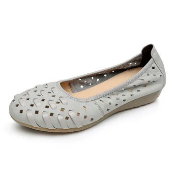 YAERNISummer Дамски обувки, Дамска мода естествена кожа плоски сандали Дамски ежедневни удобни меки сандали Дамски обувки клинове