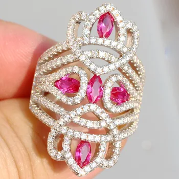 YaYI Jewelry Принцеса Cut 6.9 CT Червен Циркон сребърен цвят годежни пръстени, сватбени халки сърце момичета партийни пръстени подаръци 846