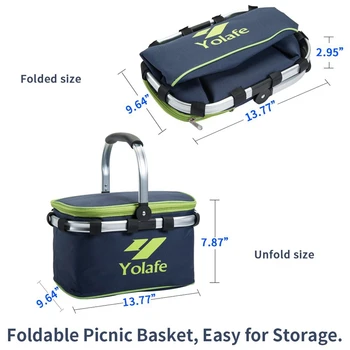Yolafe изолирано кошница за пикник тъмно син сгъваем пикник мъкна непромокаеми водоустойчив кът чанти 10 л / 80 паунда преносим търговски