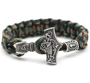 Youe Shone Norse Viking Thor Mjolnir Hammer Paracord Amuletceltic rune бронирана Knot Amulet скандинавски гривна Vantage зелено и бяло