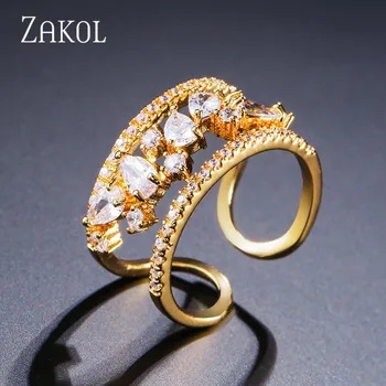 ZAKOL кубичен цирконий годежни пръстени за пръстите на ретро стил прозрачен кристал открити пръстени за мъжка мода бижута FSRP240