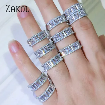 ZAKOL Модни дамски ръчно изработени бижута Зелен кубичен цирконий Маслинова клонка пръстен за жени и мъже на партията пръстени FSRP146