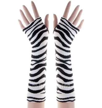 Zebra sweater lady момиче Секси Disco dance costume party дълги дантелени ръкавици без пръсти на едро