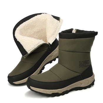 Zeeohh мъжете непромокаеми зимни обувки за ски обувки с кожа плюшени топли мъжки ежедневни голям е размерът на анти-пропуснете средата на прасците изтегляне маратонки 39-45