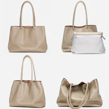 Zency мека чанта от естествена кожа проста ежедневна дамска чанта с голям капацитет 2021 мода е елегантната женствена чанта черен