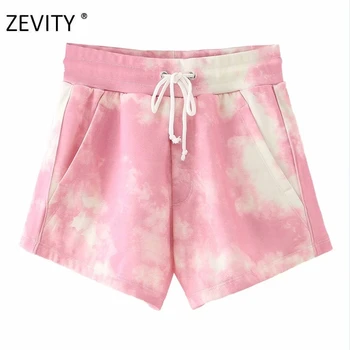 Zevity New women popular tie-dye printing drawstring Shorts ladies high waist casual slim hot shorts chic pantalone cortos P906