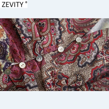 Zevity New women vintage v образно деколте контрастен цвят мозайка Пейсли принт slim midi chic dress female vestidos party dresses DS4172