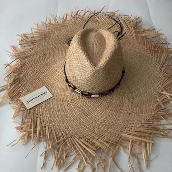 ZJBECHAHMU нови филц шапки твърди стари сламени слънчеви шапки за жени момиче летни шапки, бижута и аксесоари на сухо сгъваеми плажни шапки