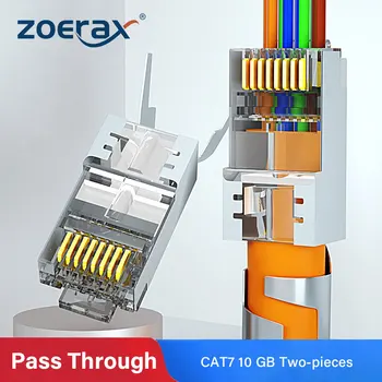 ZoeRax RJ-45 Cat7 & основа cat6a преминават през конектори 8p8c 50um позлатени екранирани FTP / STP / EZ RJ-45 мрежов модулен щепсел