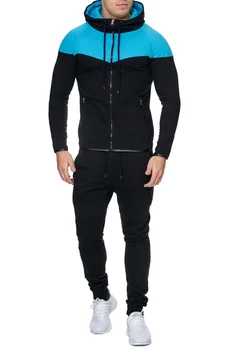 ZOGAA Мъжки Track Suit Casual 2 Piece Set Fashion Color Block Hooded Sportwear Sweatsuit For Male Survetement Men Sportsuit